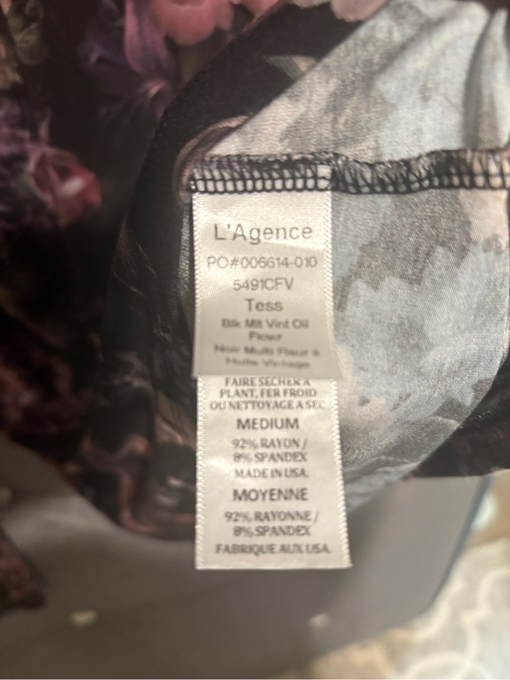 L'AGENCE Black Floral Crewneck Sweater with Pink & Blue Blooms - Picture 4 of 7